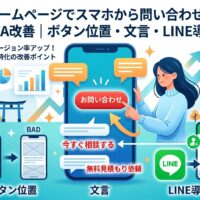 福岡のホームページでスマホから問い合わせを増やすCTA改善を、ボタン位置・文言・LINE導線の3点で解説するアイキャッチ画像