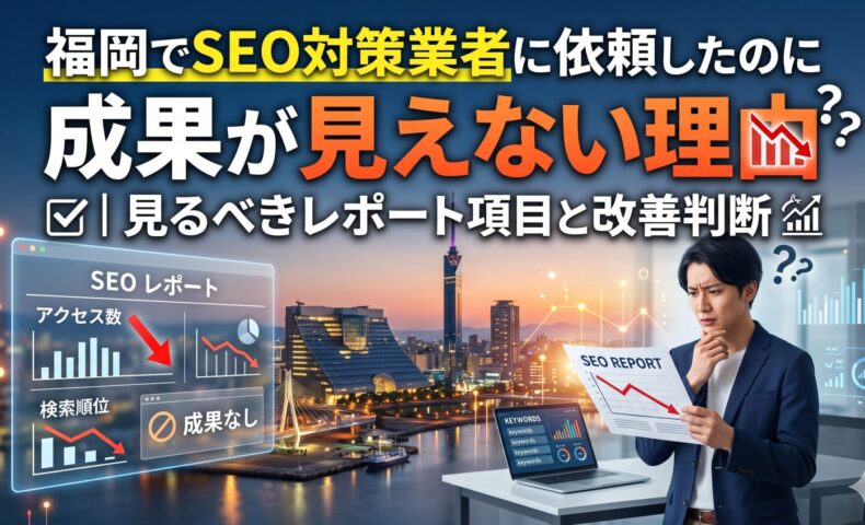 福岡でSEO対策業者に依頼したのに成果が見えない理由と、確認すべきレポート項目・改善判断を解説するアイキャッチ画像