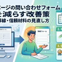 ホームページの問い合わせフォーム離脱を減らす改善策を、項目数・導線・信頼材料の3つの視点で解説するアイキャッチ画像