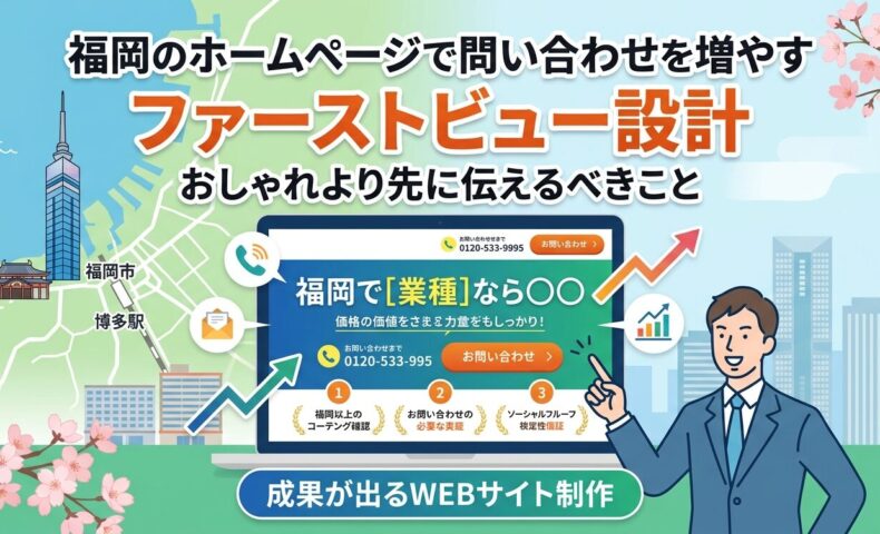 福岡のホームページで問い合わせを増やすファーストビュー設計を示すアイキャッチ画像