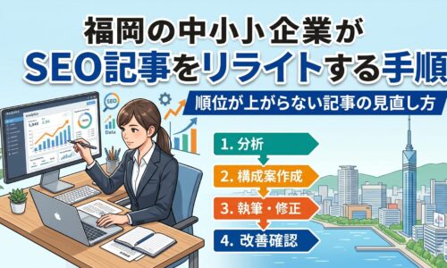 福岡の中小企業がSEO記事をリライトする手順|順位が上がらない記事の見直し方を解説する図解