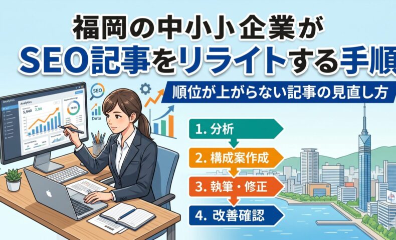 福岡の中小企業がSEO記事をリライトする手順｜順位が上がらない記事の見直し方を解説する図解