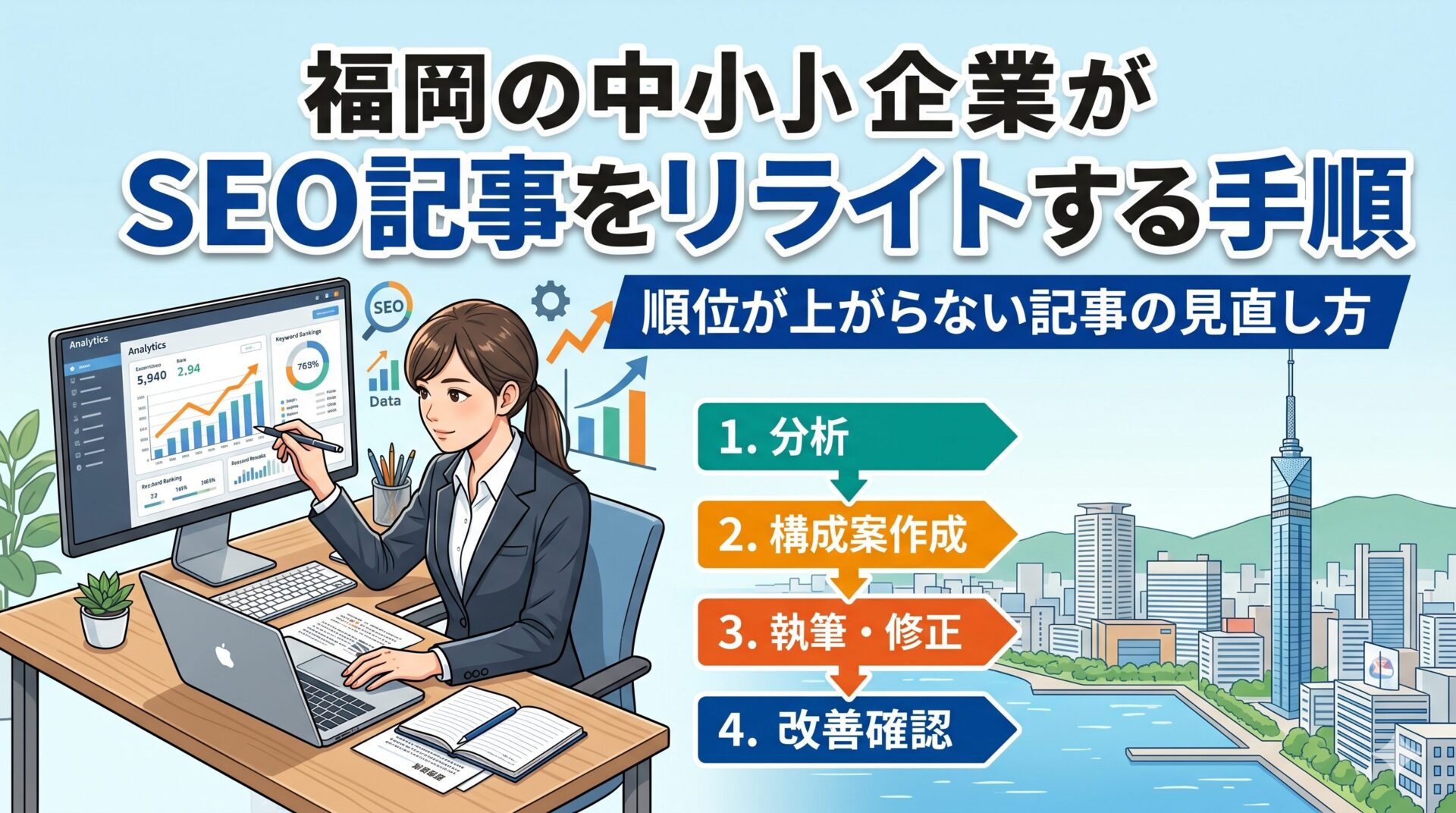 福岡の中小企業がSEO記事をリライトする手順｜順位が上がらない記事の見直し方を解説する図解