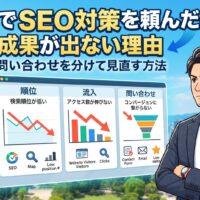 福岡でSEO対策を頼んだのに成果が出ない理由|順位・流入・問い合わせを分けて見直す方法のアイキャッチ画像