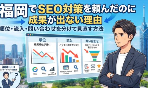 福岡でSEO対策を頼んだのに成果が出ない理由|順位・流入・問い合わせを分けて見直す方法のアイキャッチ画像