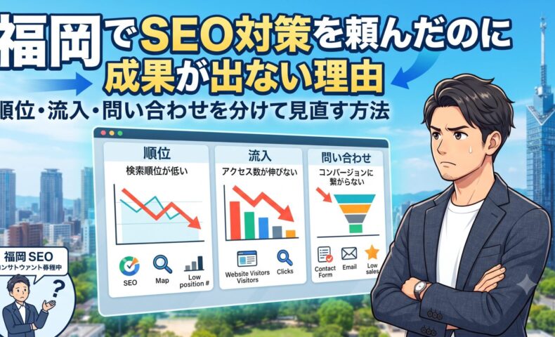 福岡でSEO対策を頼んだのに成果が出ない理由｜順位・流入・問い合わせを分けて見直す方法のアイキャッチ画像