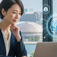 福岡 AI検索 集客の対策を考える店舗経営者とデジタルマーケティング画面