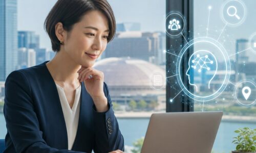 福岡 AI検索 集客の対策を考える店舗経営者とデジタルマーケティング画面