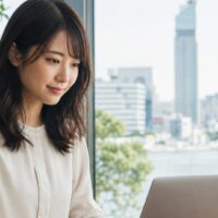 福岡 AI検索 ブログの攻略法を調べるブログ運営者とノートパソコン