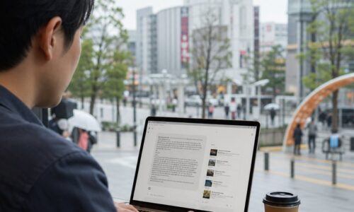 福岡の情報をChatGPT検索で調べ、検索結果の引用元を確認するパソコン画面