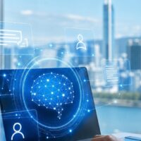 福岡の企業が生成AI検索に表示されるための対策を示すパソコン画面と検索結果のイメージ