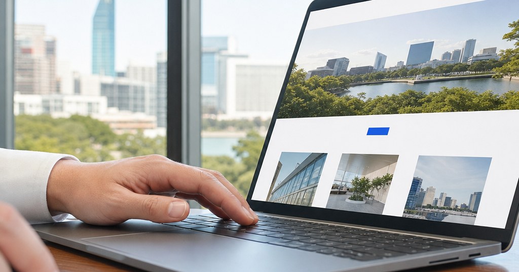 福岡の企業サイトにおけるファーストビュー改善のポイントを示すWebサイト画面と離脱対策のイメージ