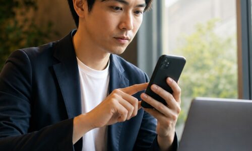 福岡 フォーム改善を行う企業サイトの問い合わせフォームをスマートフォンで診断する担当者