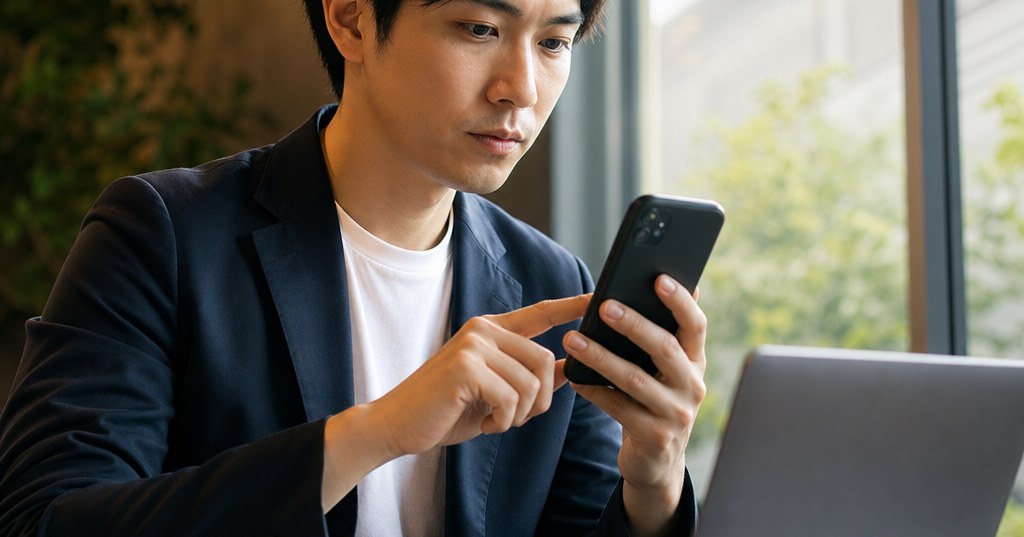福岡 フォーム改善を行う企業サイトの問い合わせフォームをスマートフォンで診断する担当者