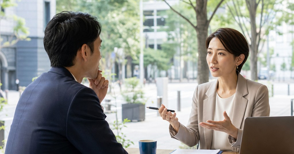 プロ依頼で集客アップを目指す事業者と、成果条件を確認するWebマーケティング担当者
