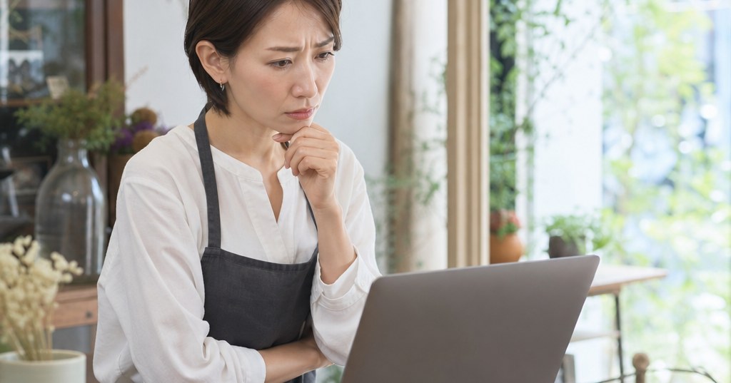 個人事業主がホームページSEOを自分でできないと感じながら、SEO作業の全体像を確認している様子