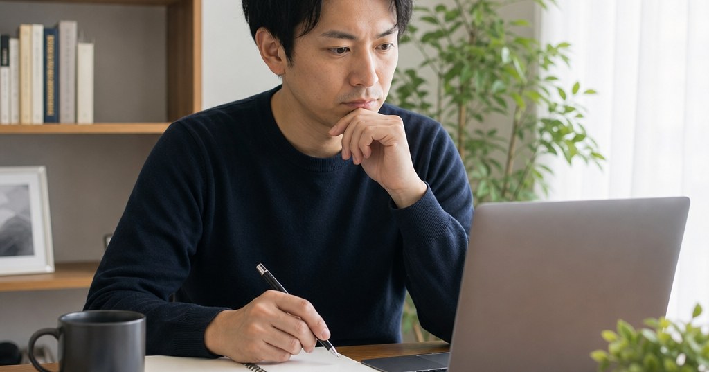 個人事業主がSEOを自分でできない作業と任せる作業を切り分けて検討しているイメージ