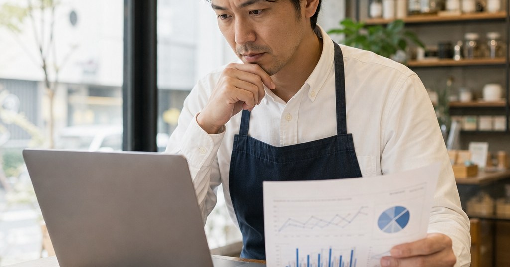 個人事業主がSEO業者に依頼しても成果が出ないときに、アクセス数や検索順位などの数字と施策期間を確認するイメージ